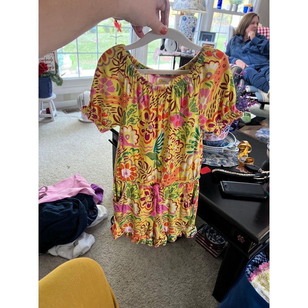 Boden kids‎ Girls yellow summer Floral animal print bright Romper size 6-7